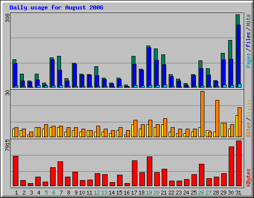 Daily usage for August 2006